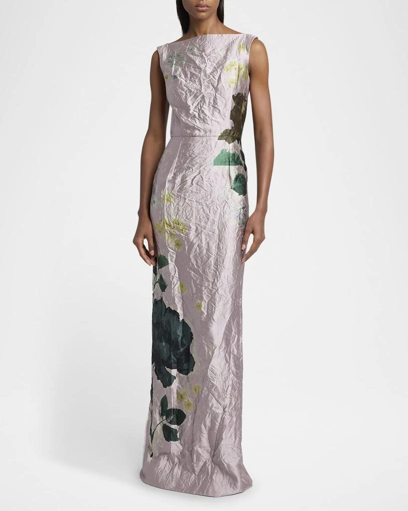 Erdem Floral Crinkle-Effect Boatneck Gown 2