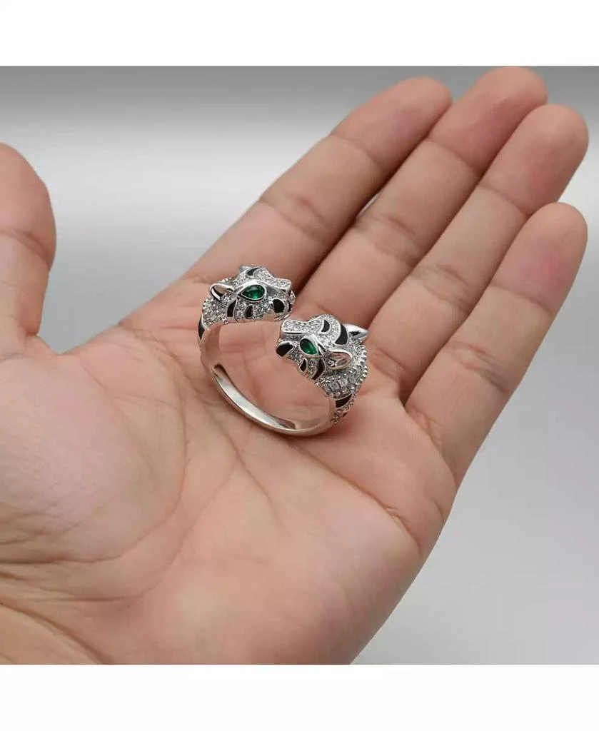 Rachel Glauber Women
s White Gold Plated CZ Paved Panther Bypass Ring 3