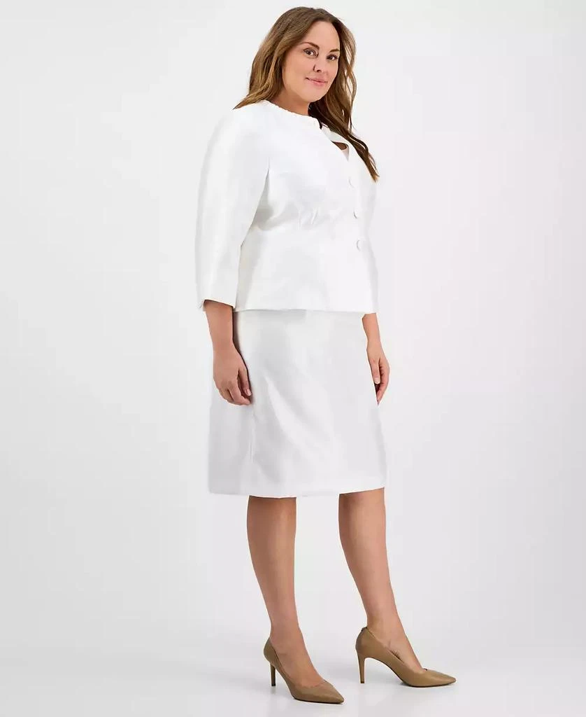 Le Suit Plus Size Collarless Three-Button 3/4-Sleeve Jacket & Slim Skimmer Skirt 3