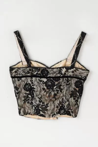 Urban Outfitters Vintage Y2k Black Lace Bustier Top with Velvet Tie 3