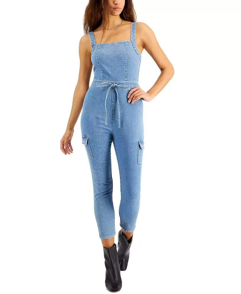Tinseltown Juniors' Belted Denim Jumpsuit