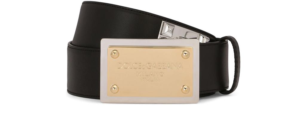 Dolce & Gabbana Calfskin belt with chain and branded tag