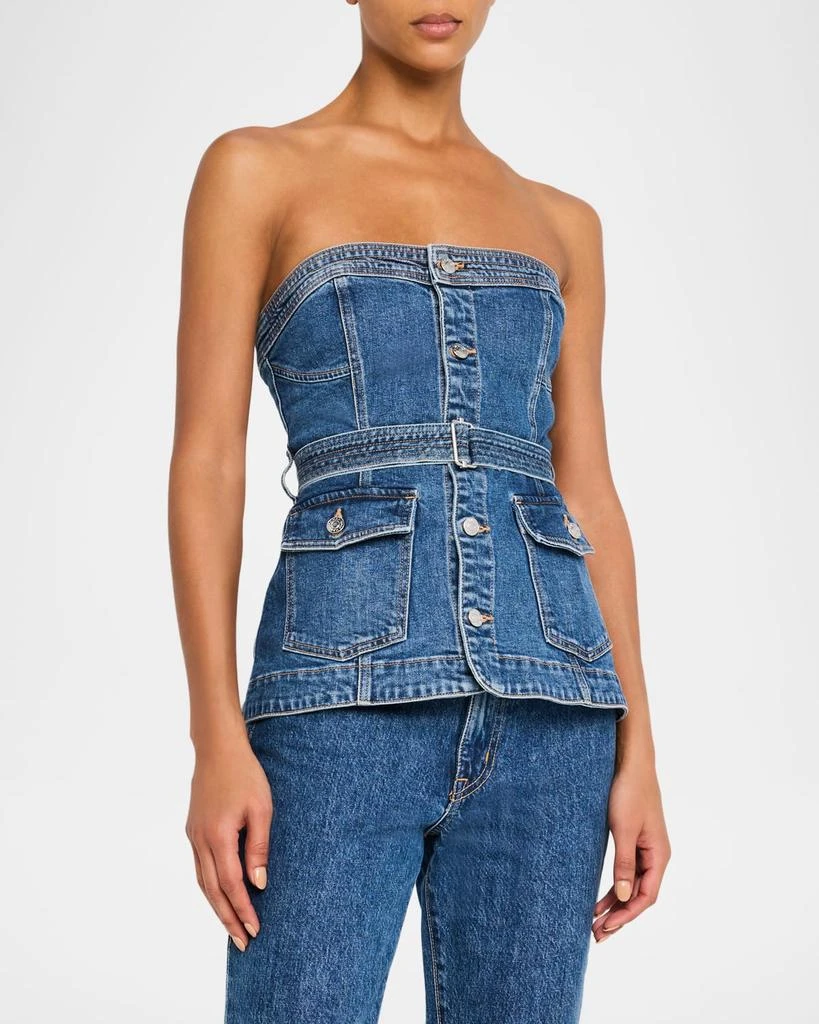 SIMKHAI Cyan Belted Denim Bustier Top 4