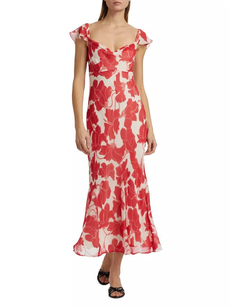 Rails Marigold Floral Chiffon Cowlneck Flutter-Sleeve Midi-Dress 2