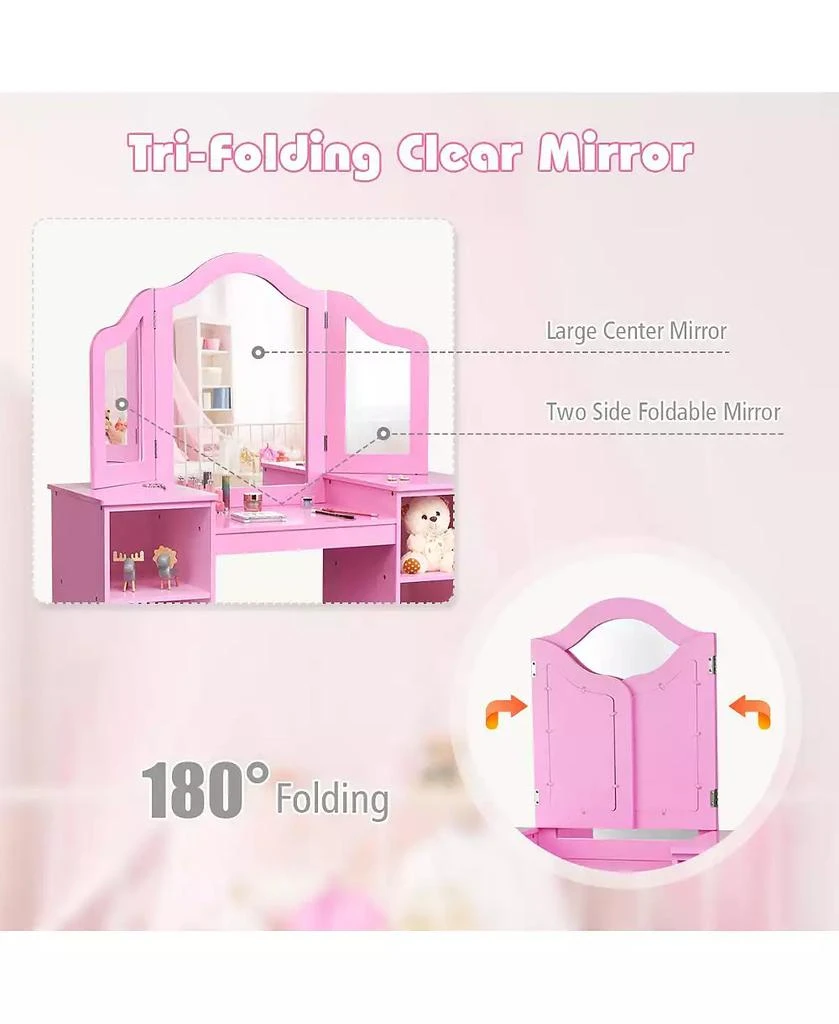 GOUUN Kids Tri Folding Mirror Makeup Dressing Vanity Table Set 9