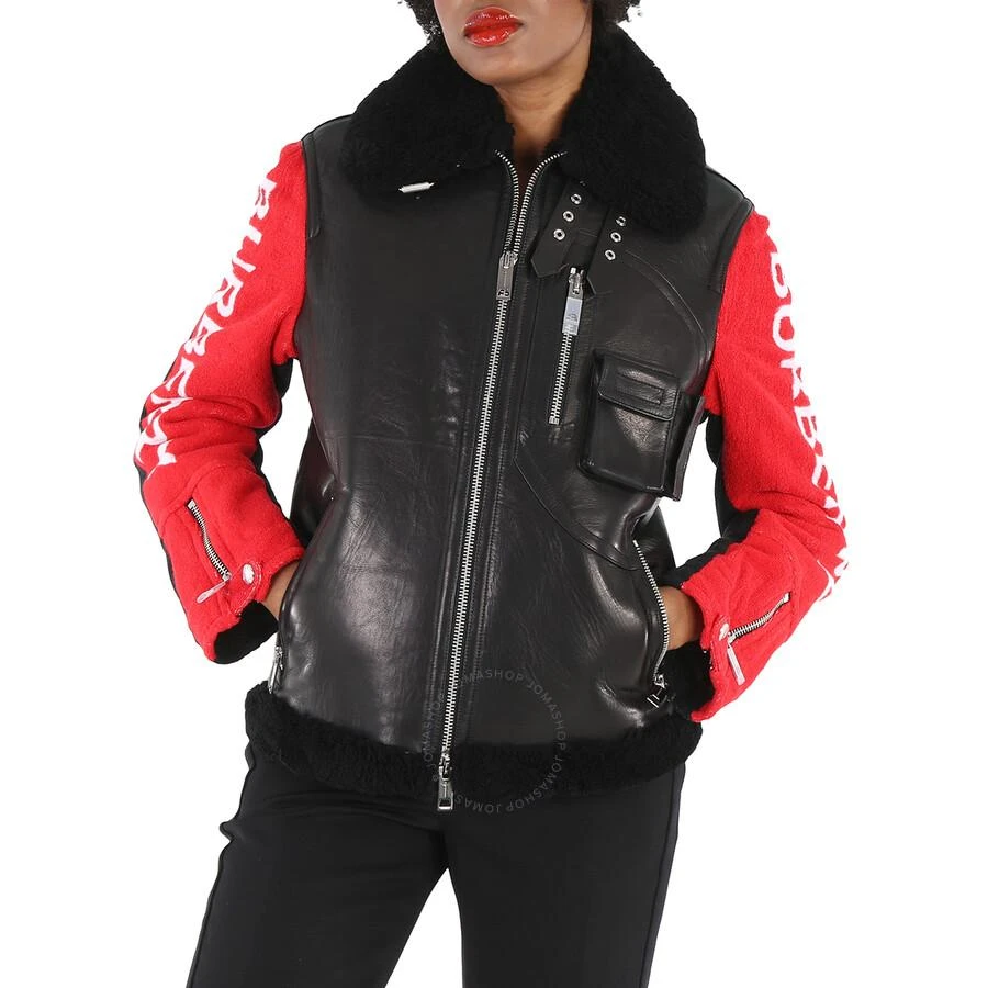 Burberry Leather And Shearling Contrast Sleeve Aviator Jacket 2