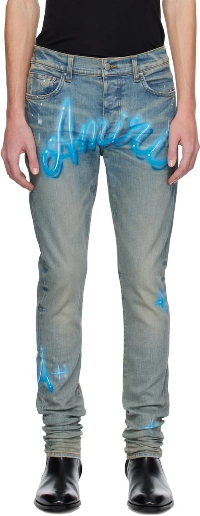 AMIRI Blue Amiri Airbrush Logo Skinny Jeans 1