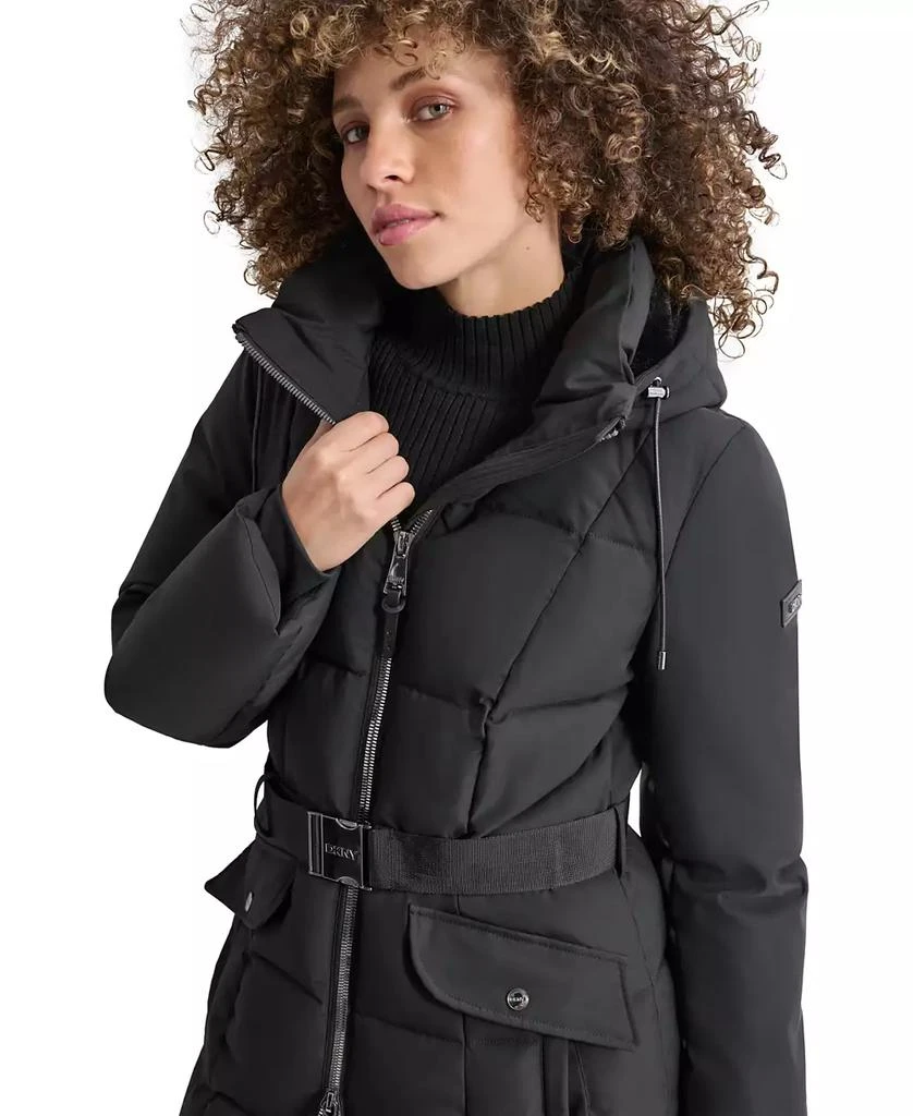 DKNY Womens Maxi Belted Hooded Puffer Coat 4
