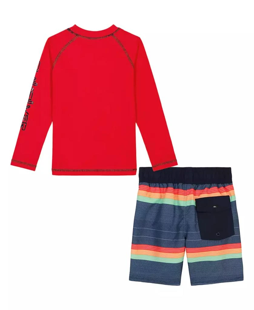 Quiksilver Little and Toddler Boys Long Sleeve Rashguard and Striped Boardshorts, 2 Piece Set 2