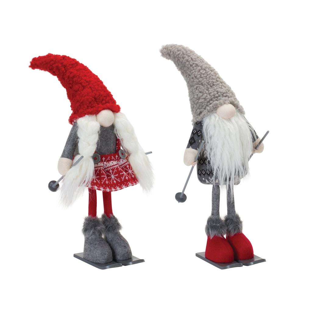 Melrose International Plush Winter Gnome on Skis (Set of 2) - Red; Grey