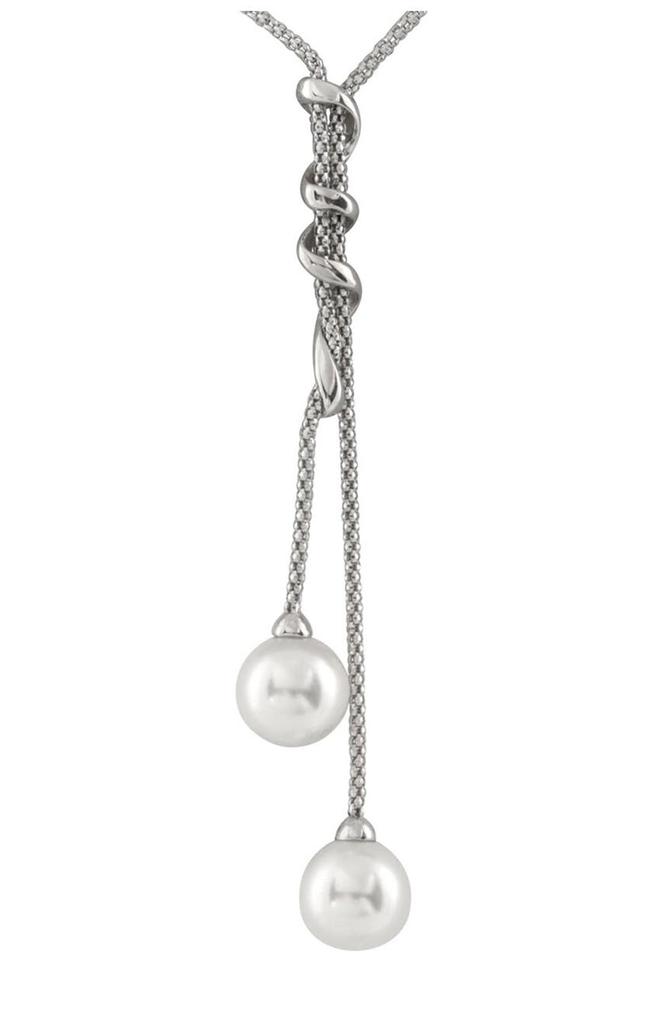 Splendid Pearls Double Dangling Shell Pearl Pendant Necklace