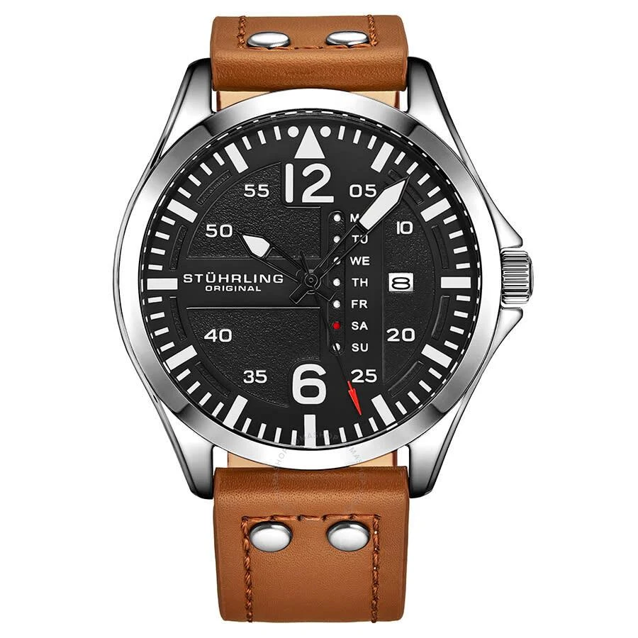 Stuhrling Original Aviator Quartz Black Dial Men's Watch M13671 1