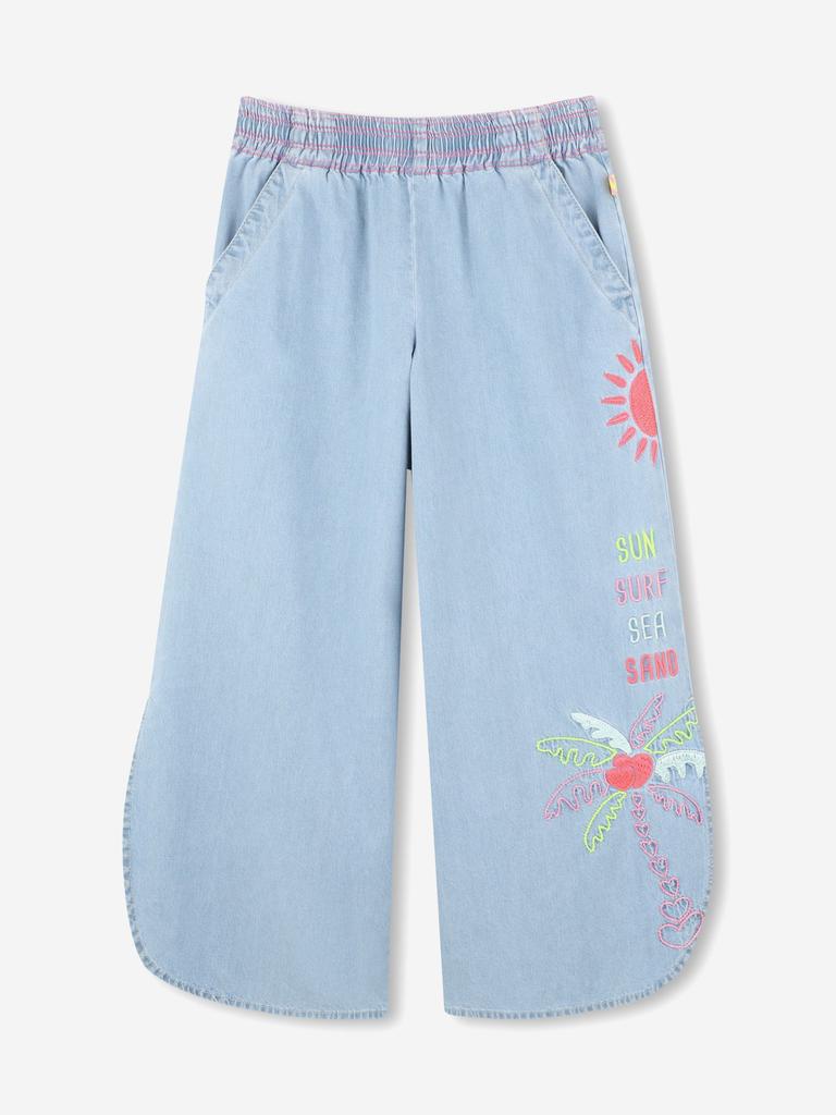 Billieblush Girls Embroidered Denim Trousers in Blue
