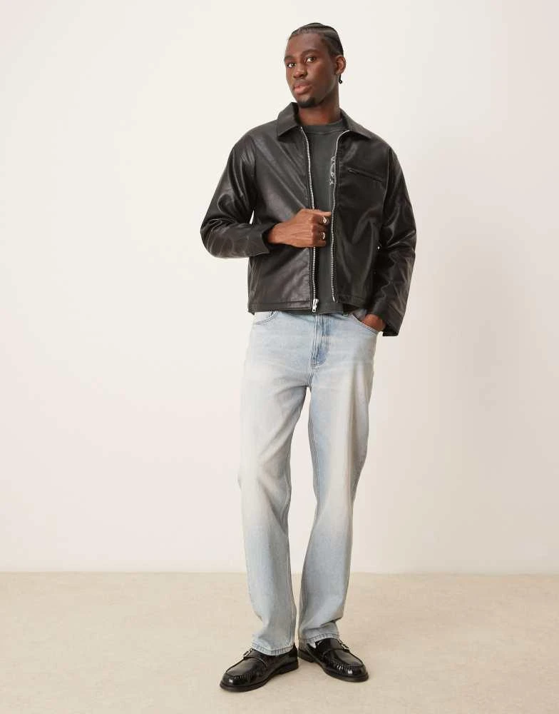 Abercrombie & Fitch Abercrombie & Fitch cropped zip front faux leather biker jacket in black 4