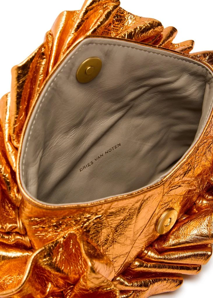 Dries Van Noten Ruffled crinkled metallic leather clutch 4