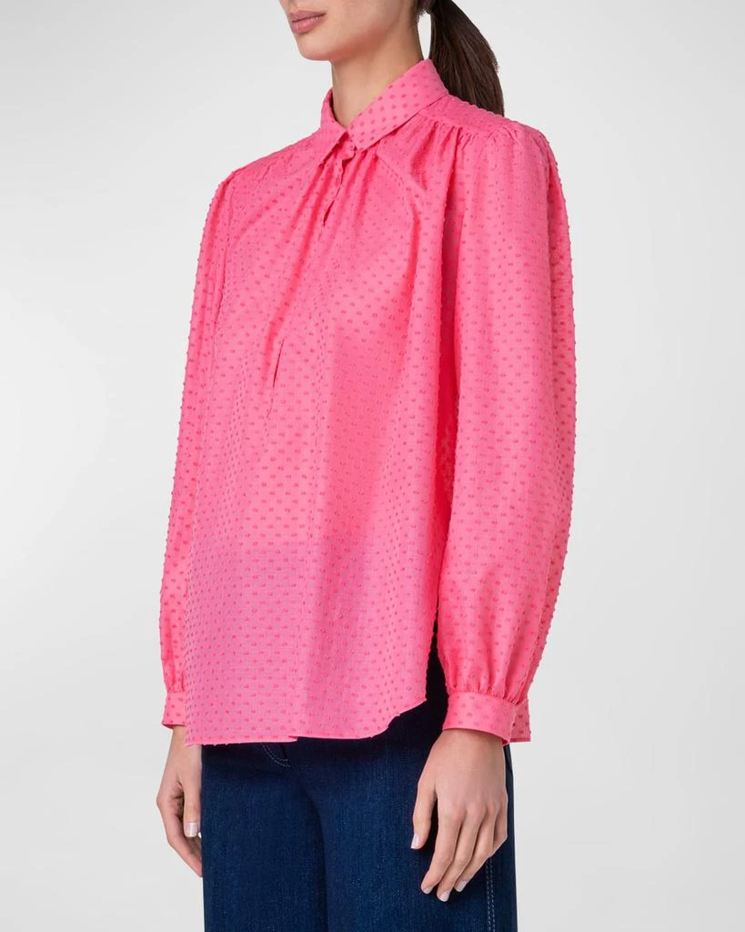 Akris Swiss Dot Techno Crepe Long-Sleeve Collared Blouse 3