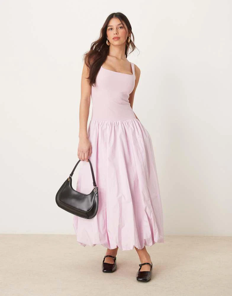 Abercrombie & Fitch Abercrombie & Fitch drop waist bubble midi dress in pink 1