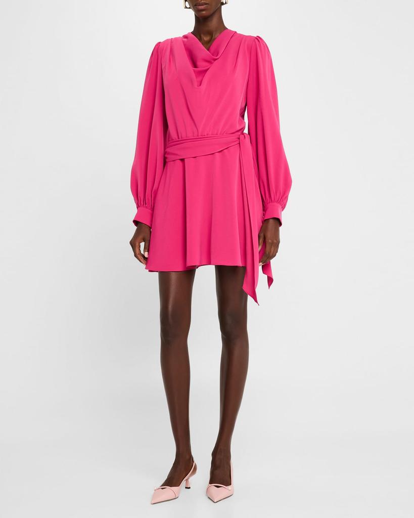 Black Halo Russel Belted Cowl-Neck Mini Dress