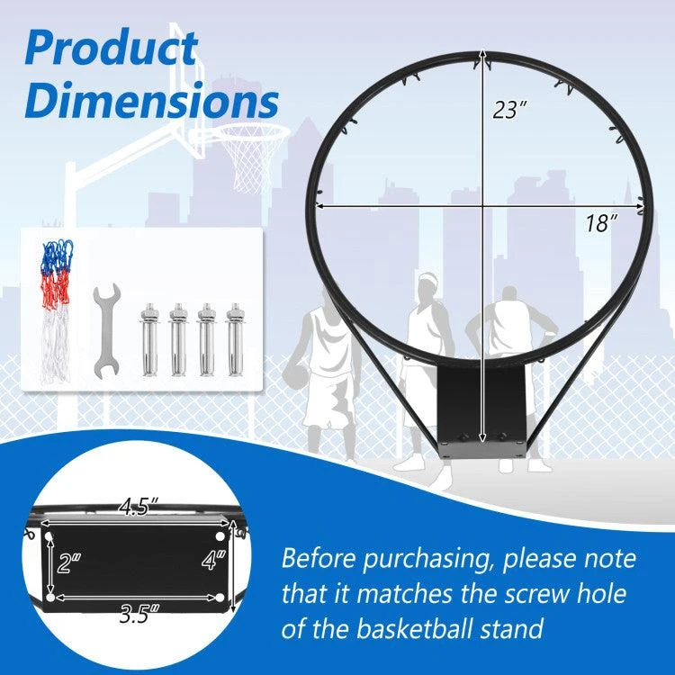 Hivvago 18 Inch Basketball Rim Goal Replacement with All Weather Net and Mounting Hardware 6