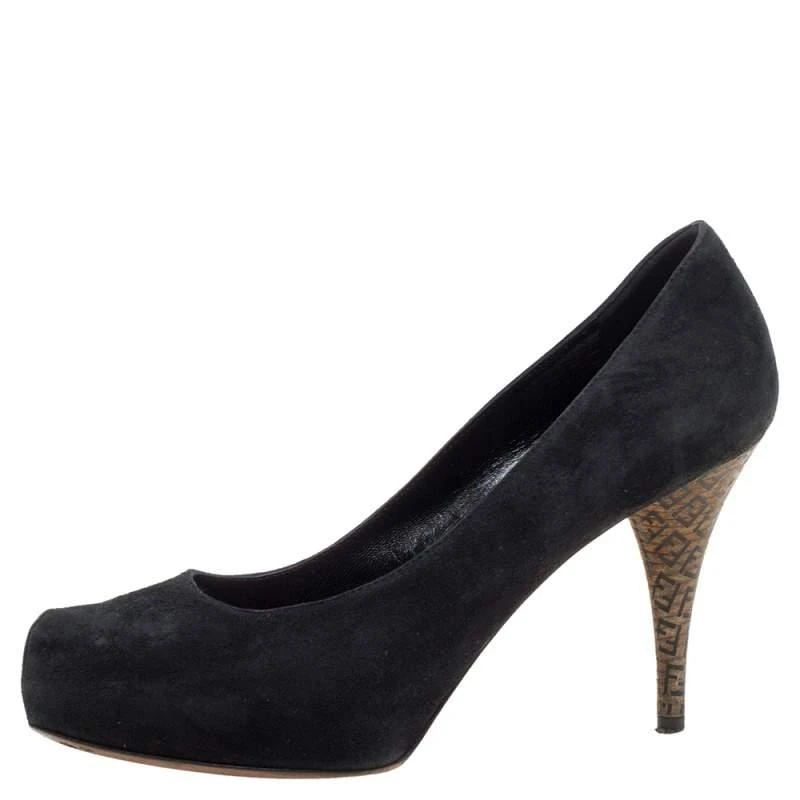 Fendi Fendi Black Suede Zucca Heel Platform Pumps Size 38 2