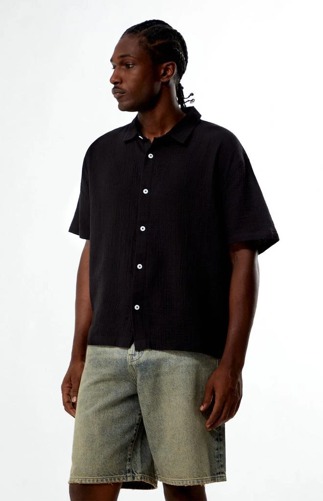 PacSun Black Cropped Boxy Gauze Camp Shirt 3