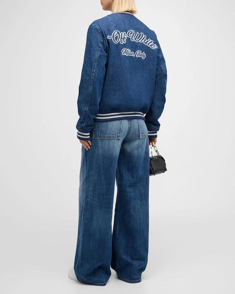 Off-White Logo Embroidered Denim Varsity Bomber Jacket 6