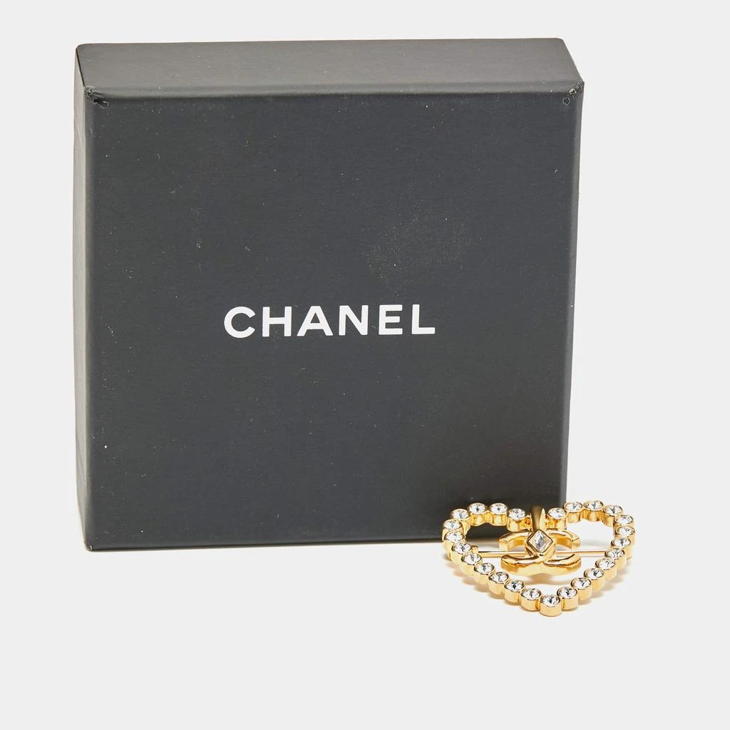 Chanel Chanel CC Heart Crystals Gold Tone Brooch 4