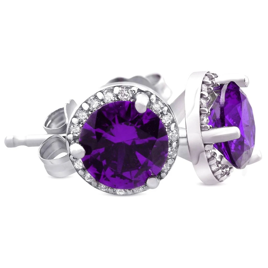 Pompeii3 5/8ct Amethyst 
Diamond Halo Studs 10K White Gold 2