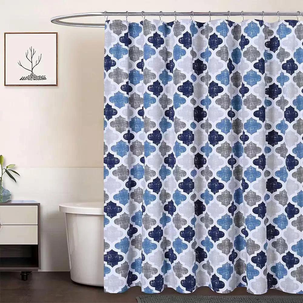 CAROMIO Quatrefoil Print Cotton Blend Fabric Shower Curtain