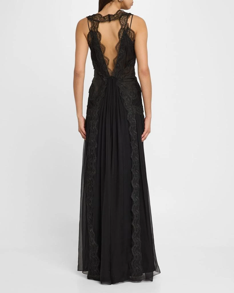 Alberta Ferretti Lace Drop-Waist Organic Chiffon Backless Gown 3