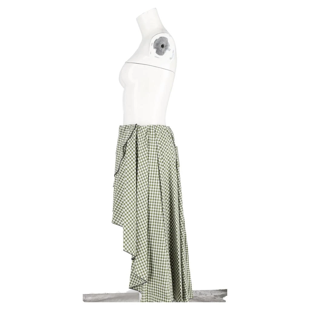 CAROLINE CONSTAS Adelle Gingham Midi Asymmetric Skirt in Green Cotton 5