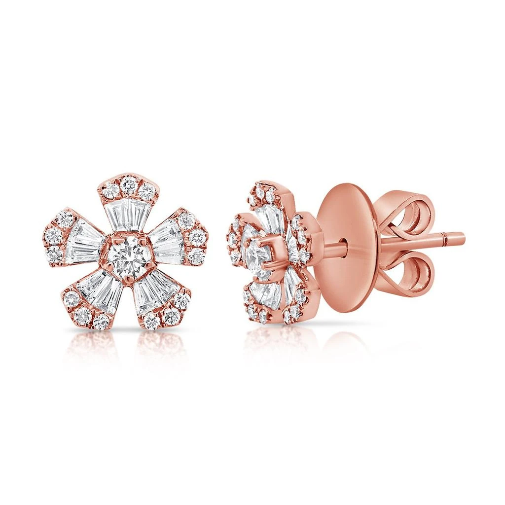 Sabrina Designs 14k Gold & Diamond Baguette Flower Stud Earrings 3