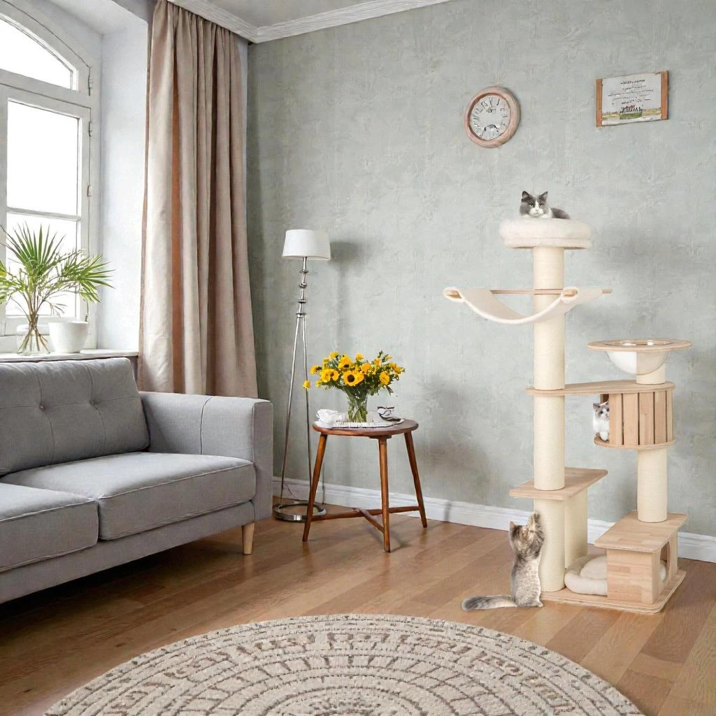 Hivvago Elevated 69-Inch Cat Tree Featuring Cozy Perch and Washable Soft Cushions