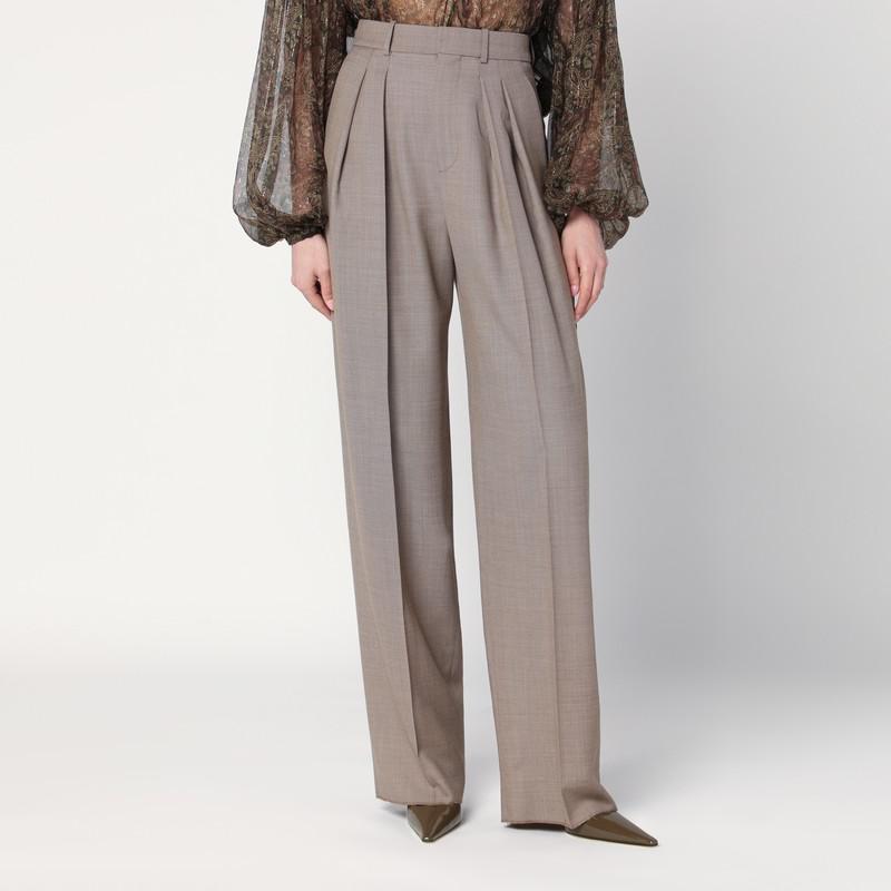 Yves Saint Laurent Wide taupe beige wool trousers