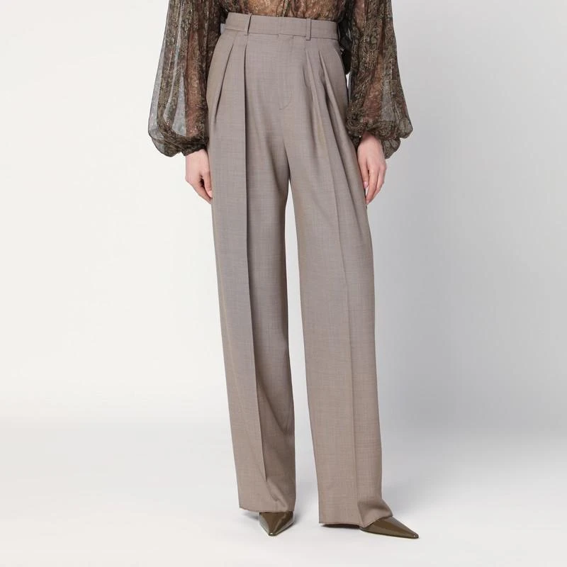 Yves Saint Laurent Wide taupe beige wool trousers 1