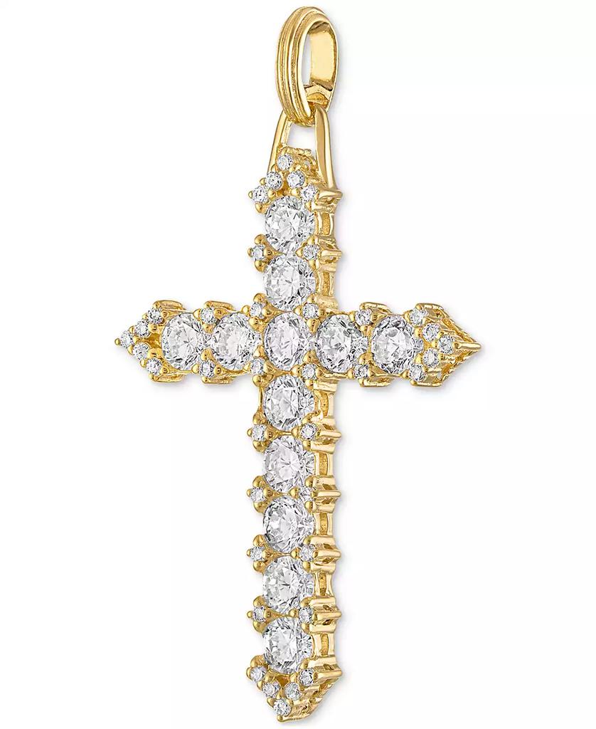 Esquire Men's Jewelry Cubic Zirconia Cross Pendant in 14k Gold-Plated Sterling Silver, Created for Macy's