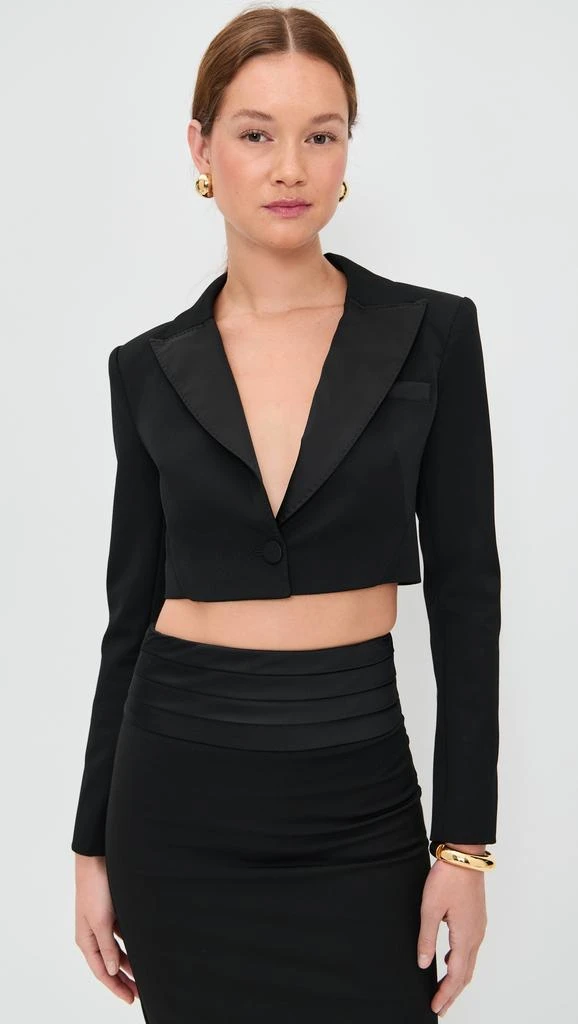 LAGENCE Daxton Satin Lapel Cropped Blazer