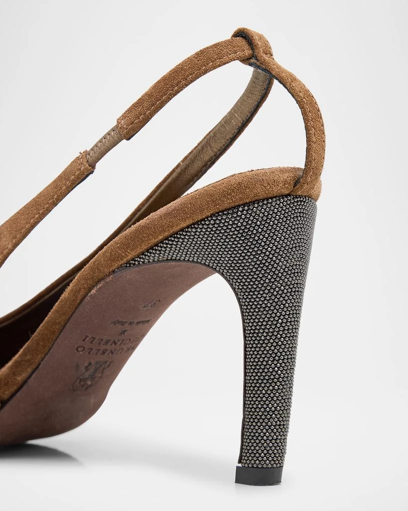 Brunello Cucinelli Suede Monili-Heel Slingback Pumps 4