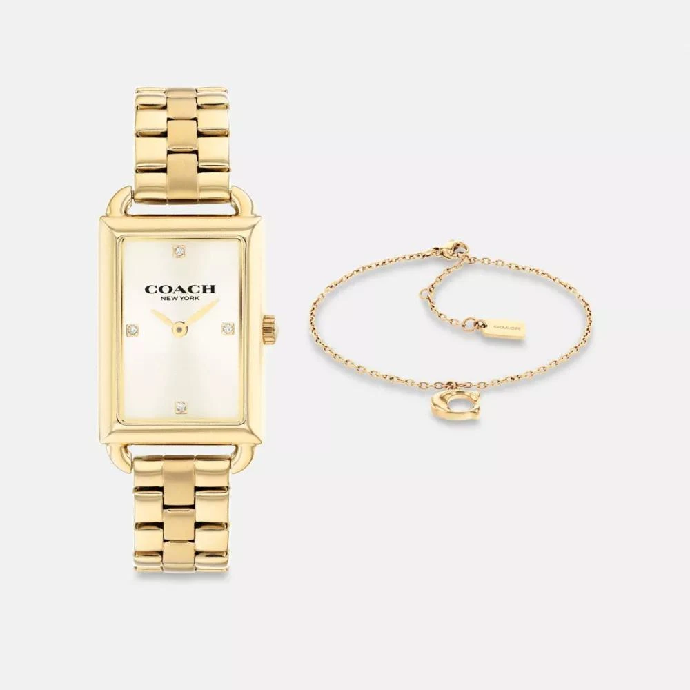 COACH Gold-Tone Rectangular Bracelet Watch with Matching Chain Bracelet Coach Women main image 3