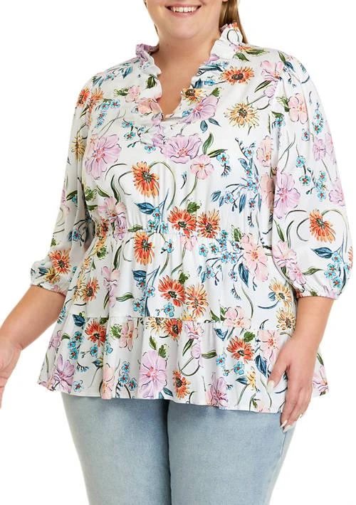 Crown & Ivy™ Ivy Plus Size 3 4 Sleeve Tiered Ruffle Top 1
