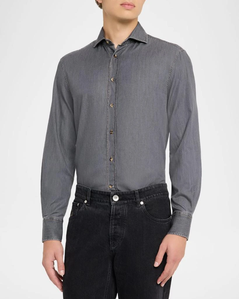 Brunello Cucinelli Men
s Denim Slim-Fit Shirt 4