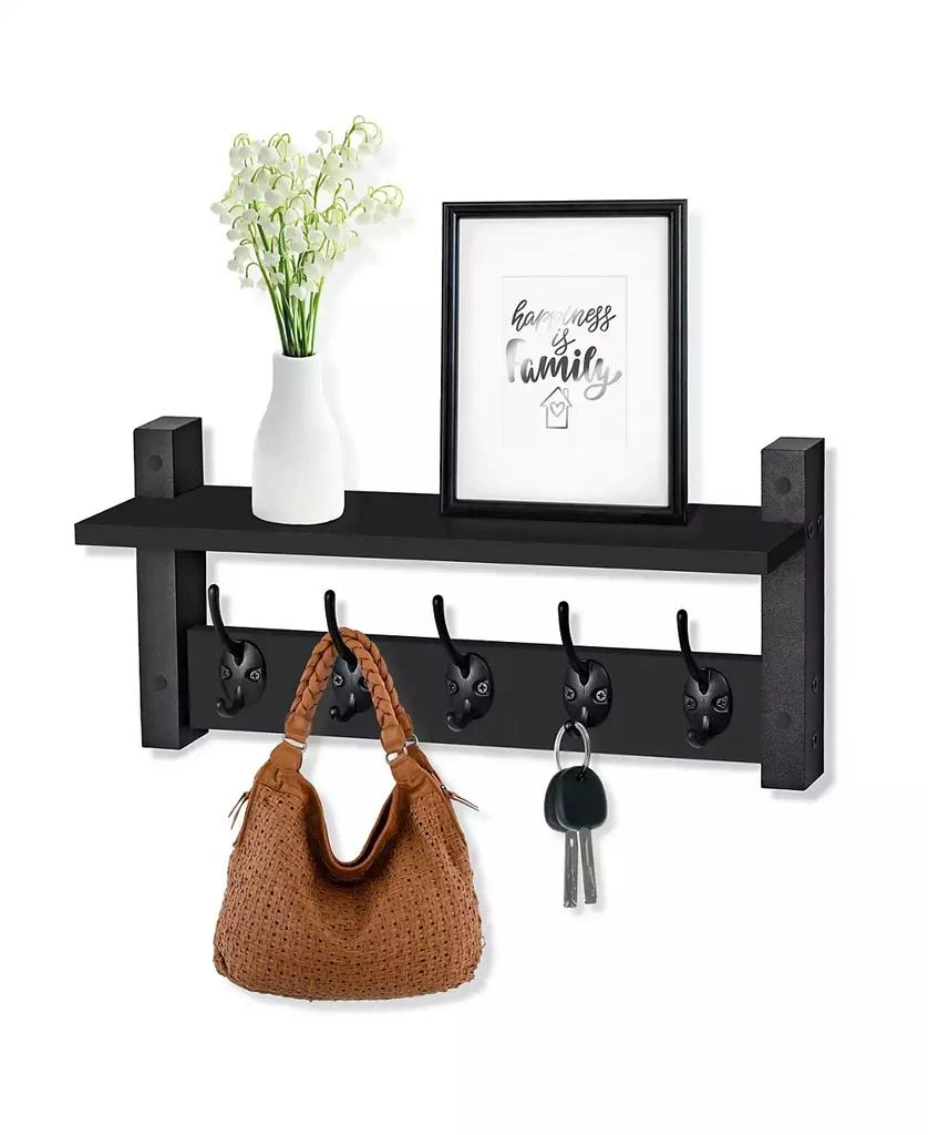 Sorbus 16 Inch Floating Wall Shelf with 5 Heavy Duty Hooks – for Entryway, Bathroom, Bedroom, Kitchen, or Mudroom