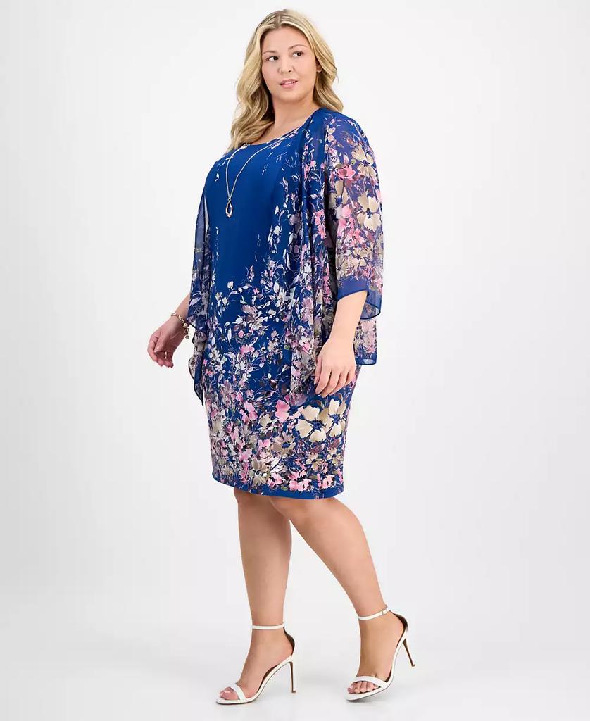 Sandra Darren Plus Size Placed-Floral 3/4-Sleeve Jacket Dress