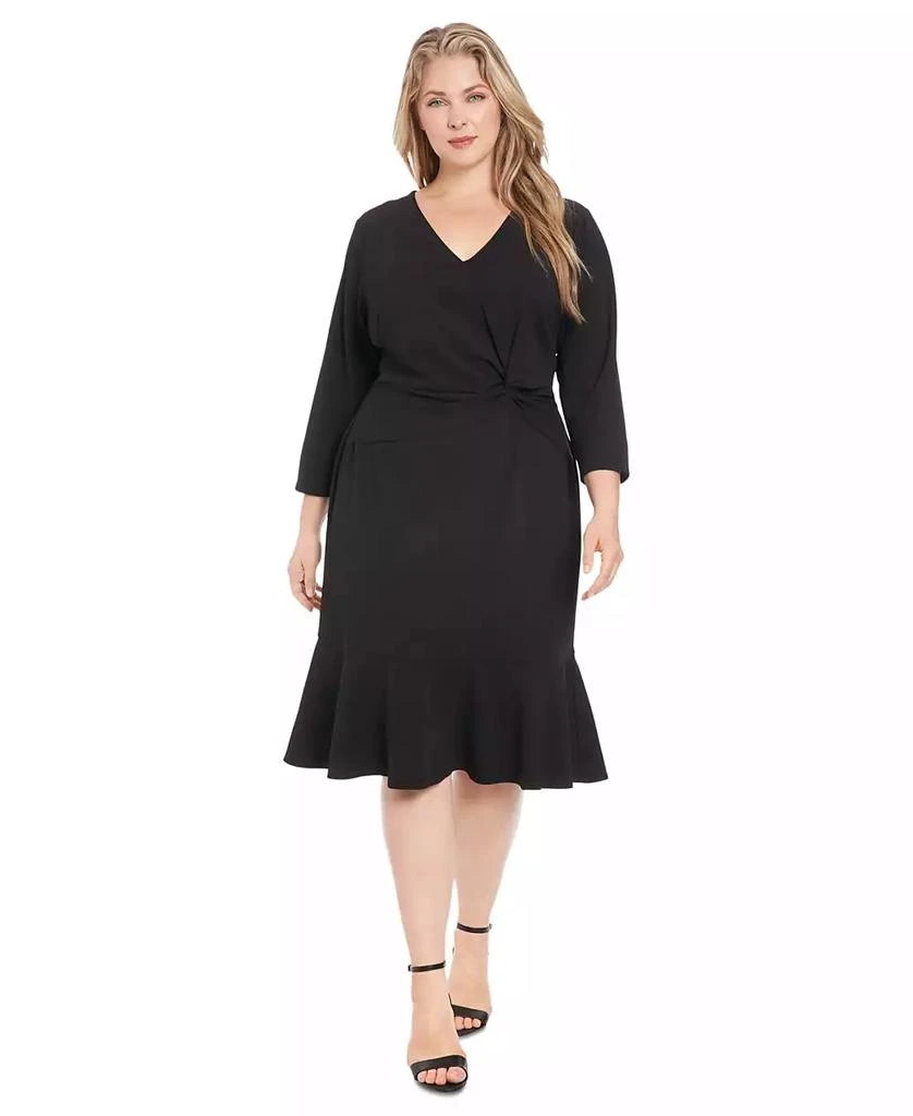 London Times Plus Size Side-Knot 3/4-Sleeve Dress 1