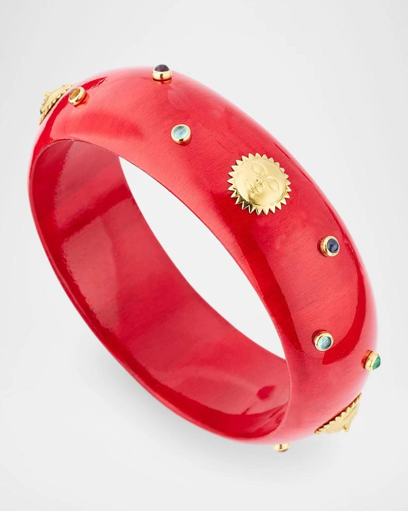 Silvia Furmanovich Red Lacquer Marquetry Bangle Bracelet with Multicolor Gemstones 3