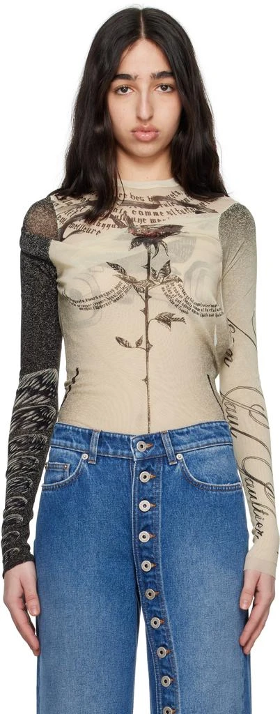 Jean Paul Gaultier Beige 'The Tattoo Rose and Bird' Bodysuit 1