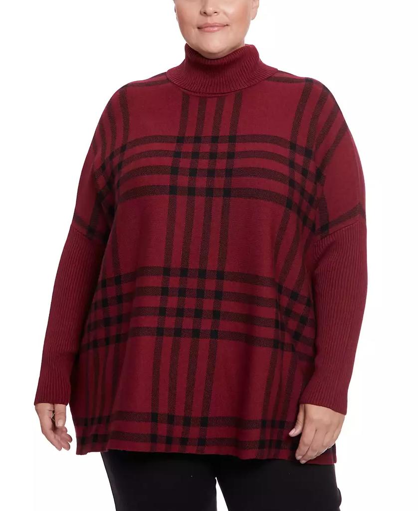 Joseph A Joesph A Plus Size Plaid Turtleneck Poncho Sweater