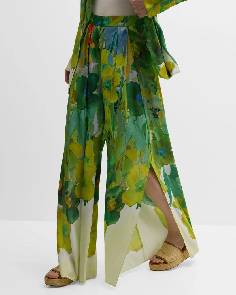 Kobi Halperin Alessia Pleated Side-Slit Floral-Print Pants 7