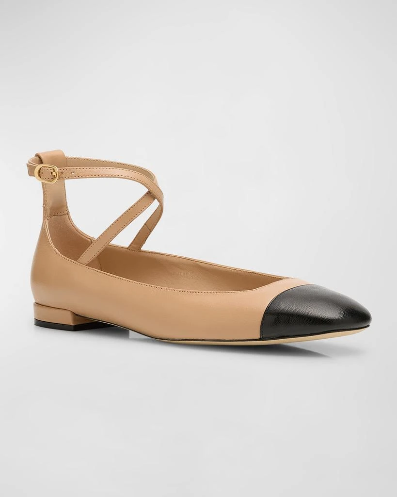 Stuart Weitzman Eden Bicolor Leather Ankle-Strap Flats 3