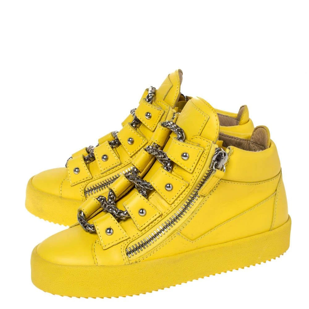 Giuseppe Zanotti Giuseppe Zanotti Yellow Leather Gold Chain Laces Dual Zip Sneakers Size 35 4